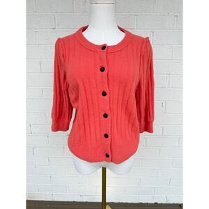 Free People Sloan Cardigan Medium Coral Knit Button Front Sweater VGUC